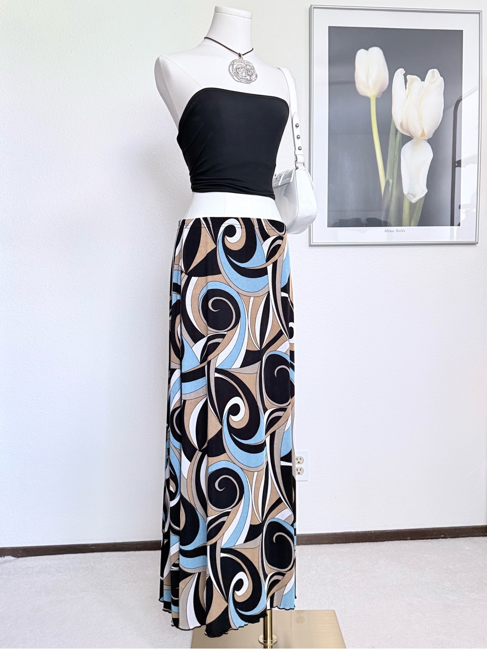 Vintage Susan Lawrence Low Rise Abstract Maxi Skirt 90s Y2K